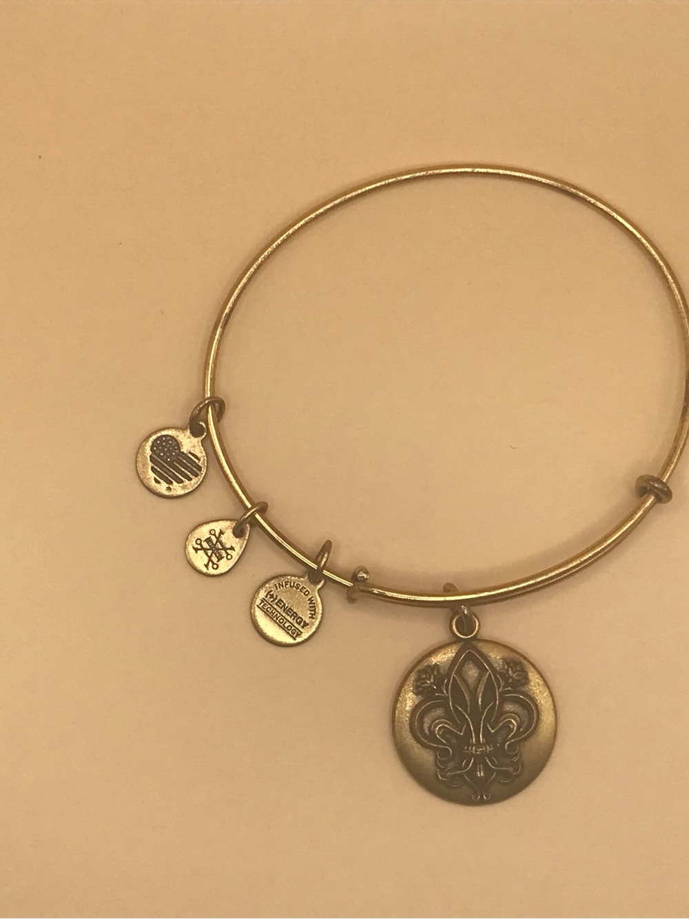 Alex and Ani Gold Fleur de Lis Charm Bangle